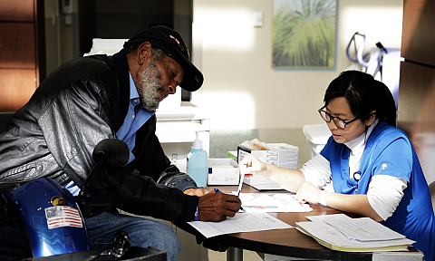 Veteran and Nurse at VA Clinic
