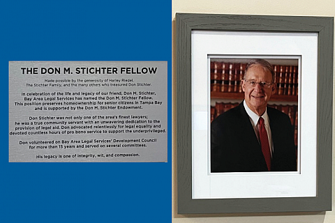 Photo of Don Stichter and a plaque.